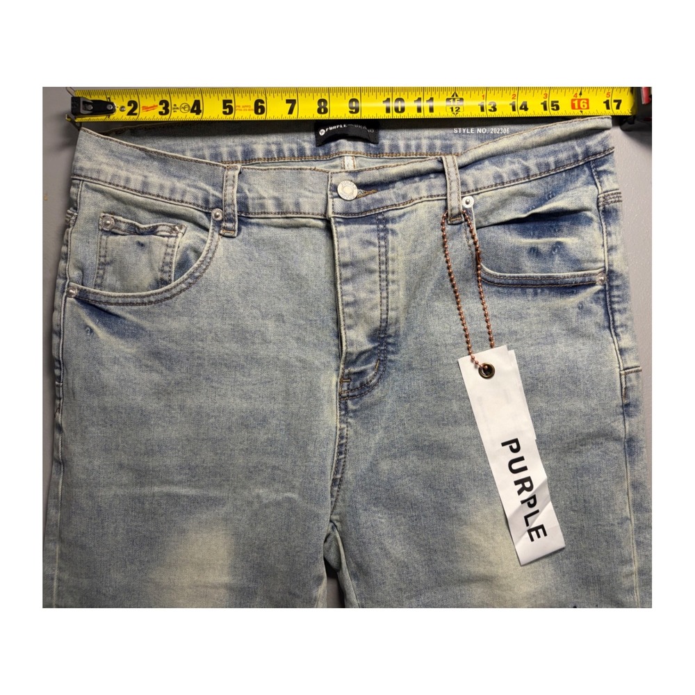 Purple Brand Jeans Mens 34 Light Blue Logo Graphic Slim Fit Denim 202306 NWT - Picture 5 of 10